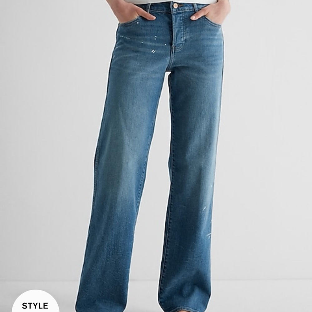 Express Low Rise Medium Wash Baggy Straight Jeans